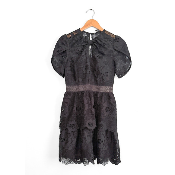 Self-Portrait Holiday Black Lace Cap Sleeve Mini Dress size US 4 - Picture 2 of 11